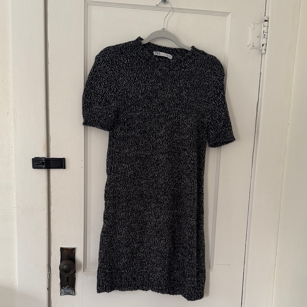 Zara Black and White Textured Mini Dress